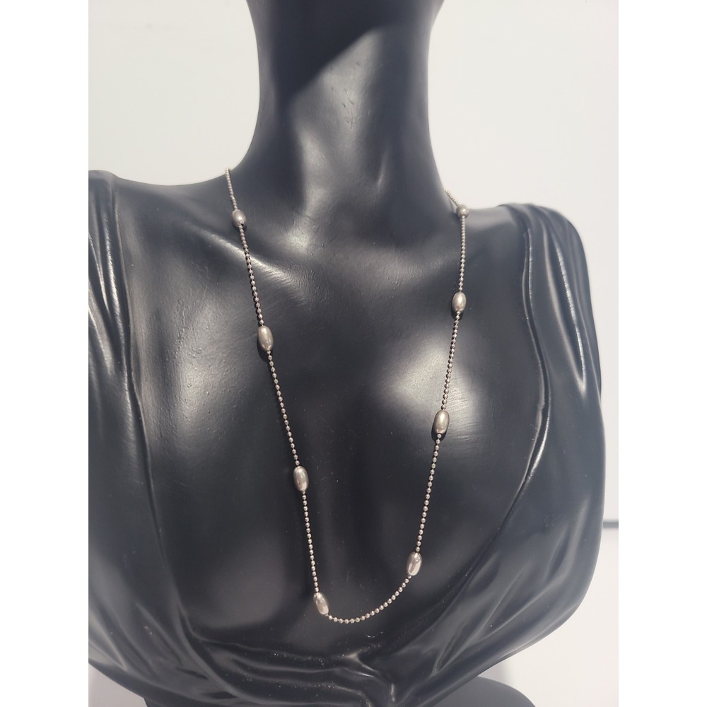 925 Sterling Silver Oval Bead Station Necklace Delicate Chain Minimalist